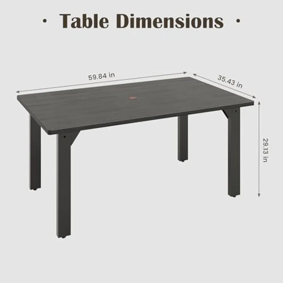 Patio Dining Table for 6, Powder-Coated Metal Outdoor Dining Table in Slate Gray with Rust-Resistant Finish and Centered 2 Umbr