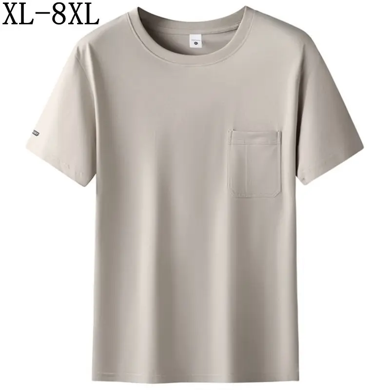 

8XL 7XL 6XL 2026 New Summer High End 100% Cotton T shirt For Man Tops Casual Loose Mens T-Shirts With Pocket camisetas masculino