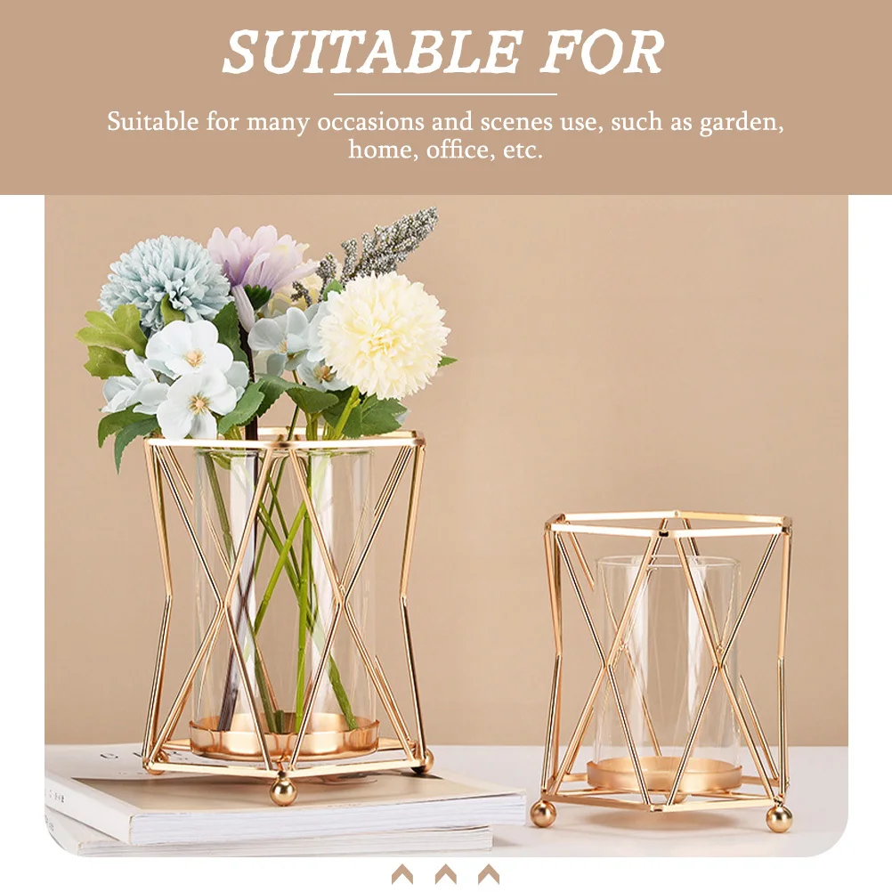 

Iron Art Hydroponic Glass Vase Premium Rhombus Design Decorative Water Plant Container for Home Office Garden Dried Flowers