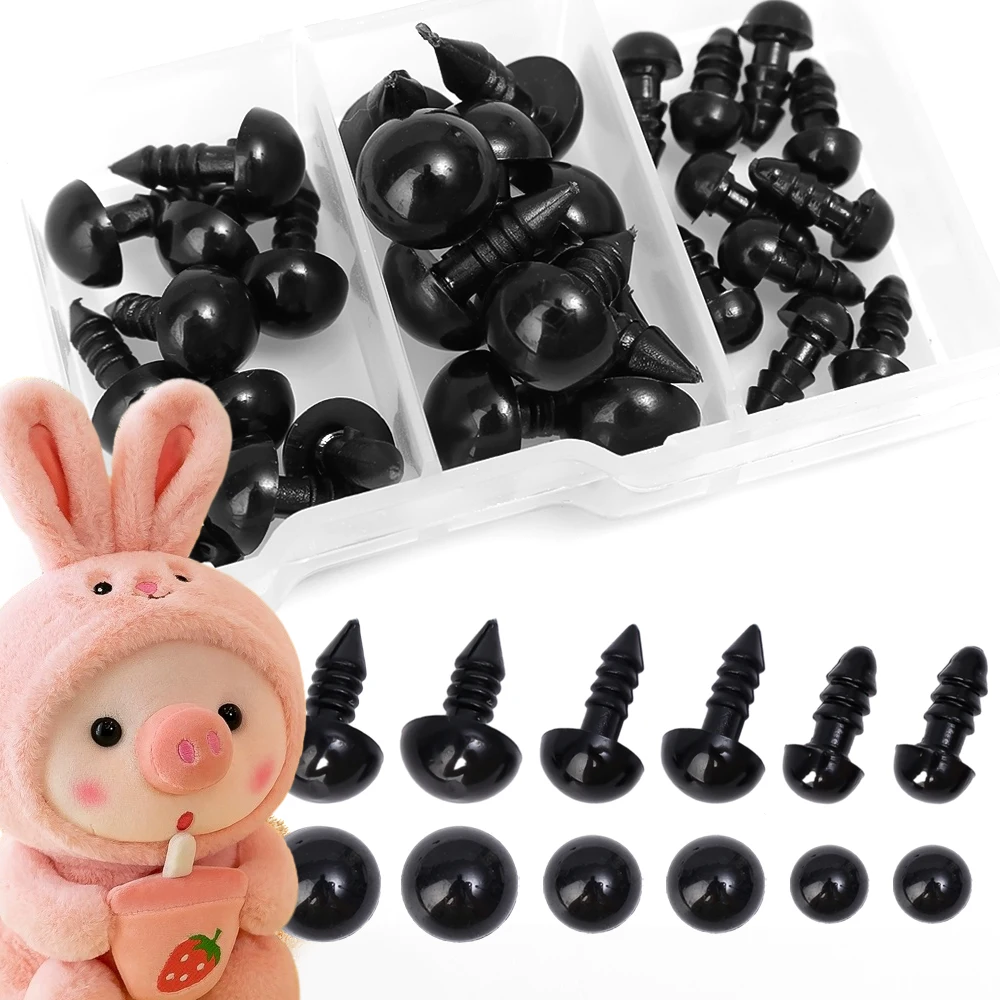 Black Plastic Doll Eye Acessórios, Artesanato, Decoração do olho do parafuso, DIY Set Teddy Bear, 6mm, 8mm, 10mm, 100Pcs