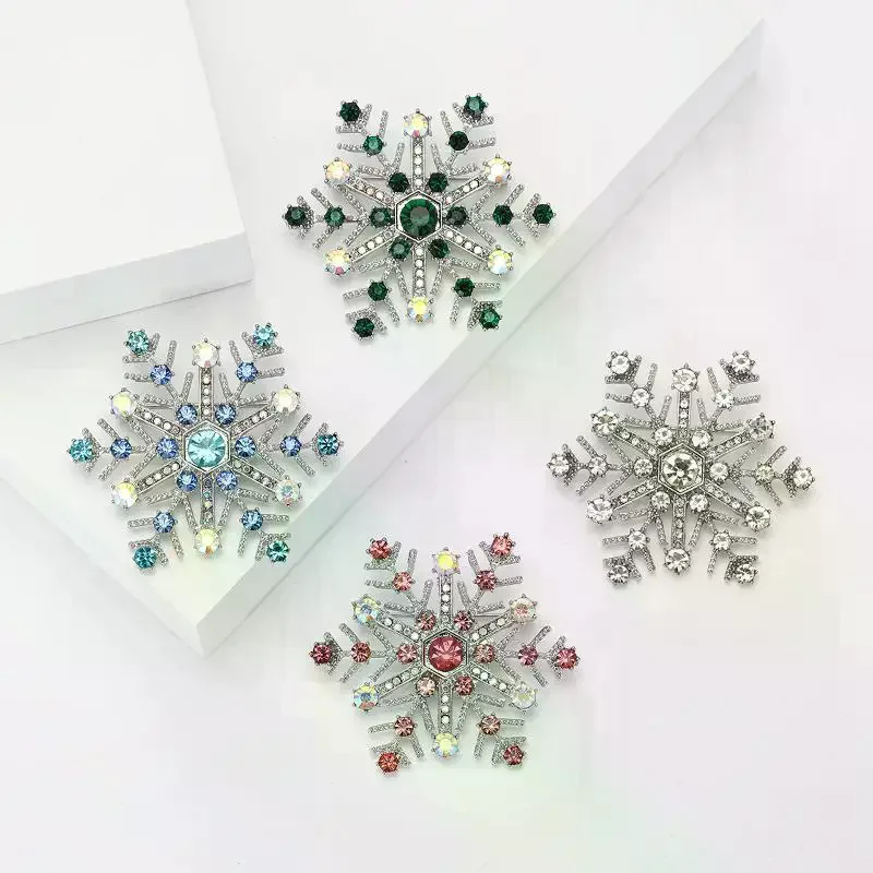 Fashion Luxury Rhinestone Snowflake Brooches For Women Clothing Coat Jewelry Accessories Gifts