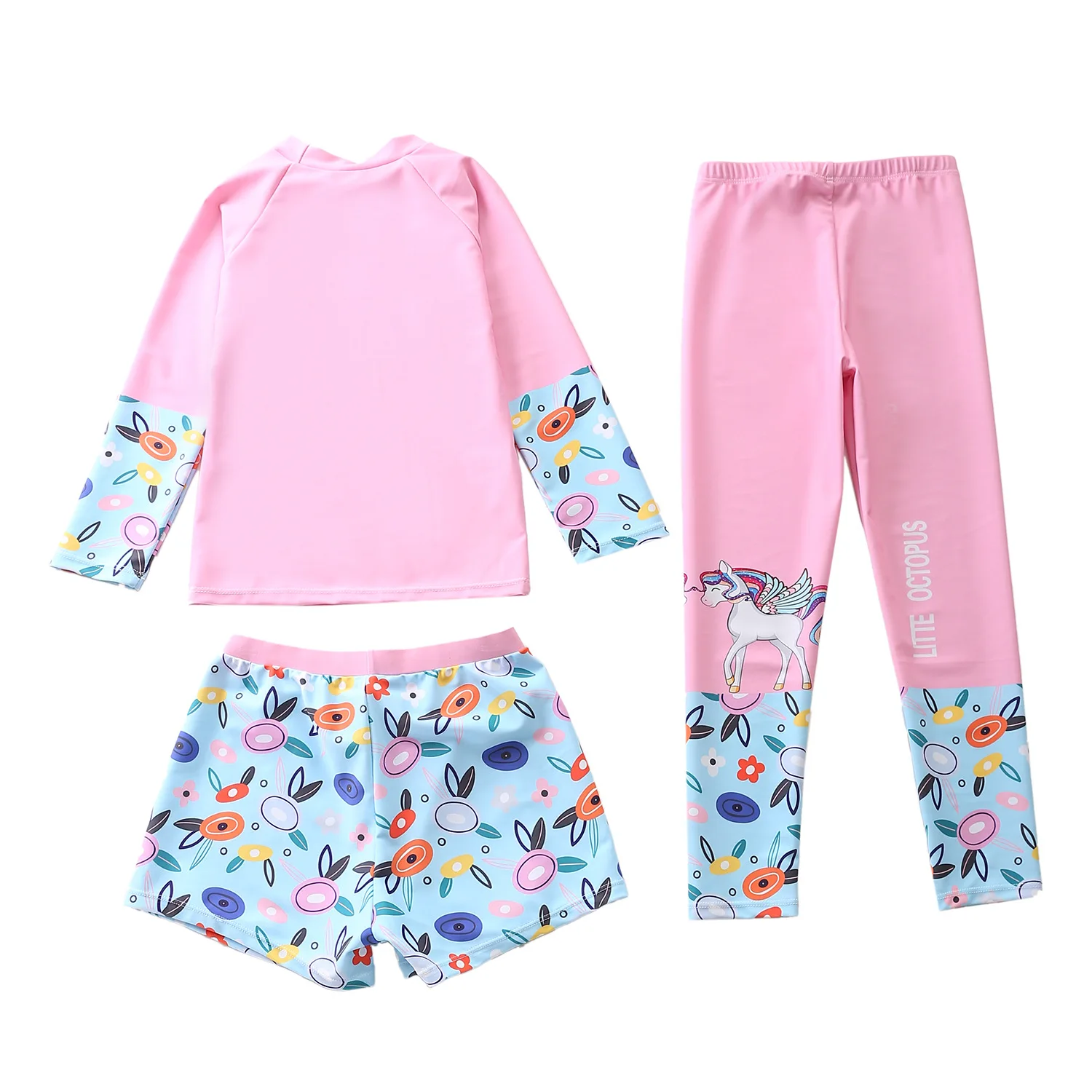 Girls Swimwear Long Sleeve Rash Guard Surf Pants Swimming Trunks for Girls Unicorn Children\'s Swimsuit Beach Bathing Suit Kids