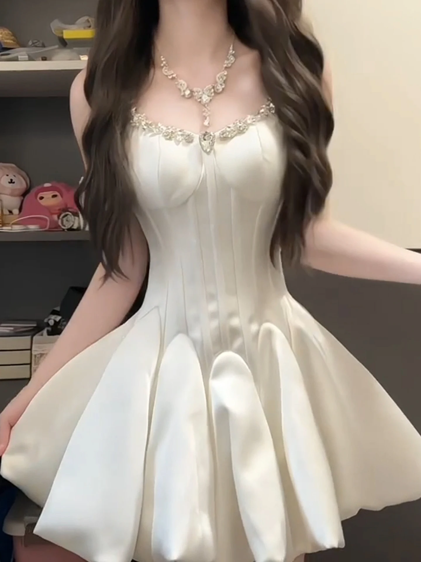 

XZY Sweet Overweight Princ Sle Diamond Detail ter Dr Women's Summer A-Line Dr French Sle Polyester Fiber