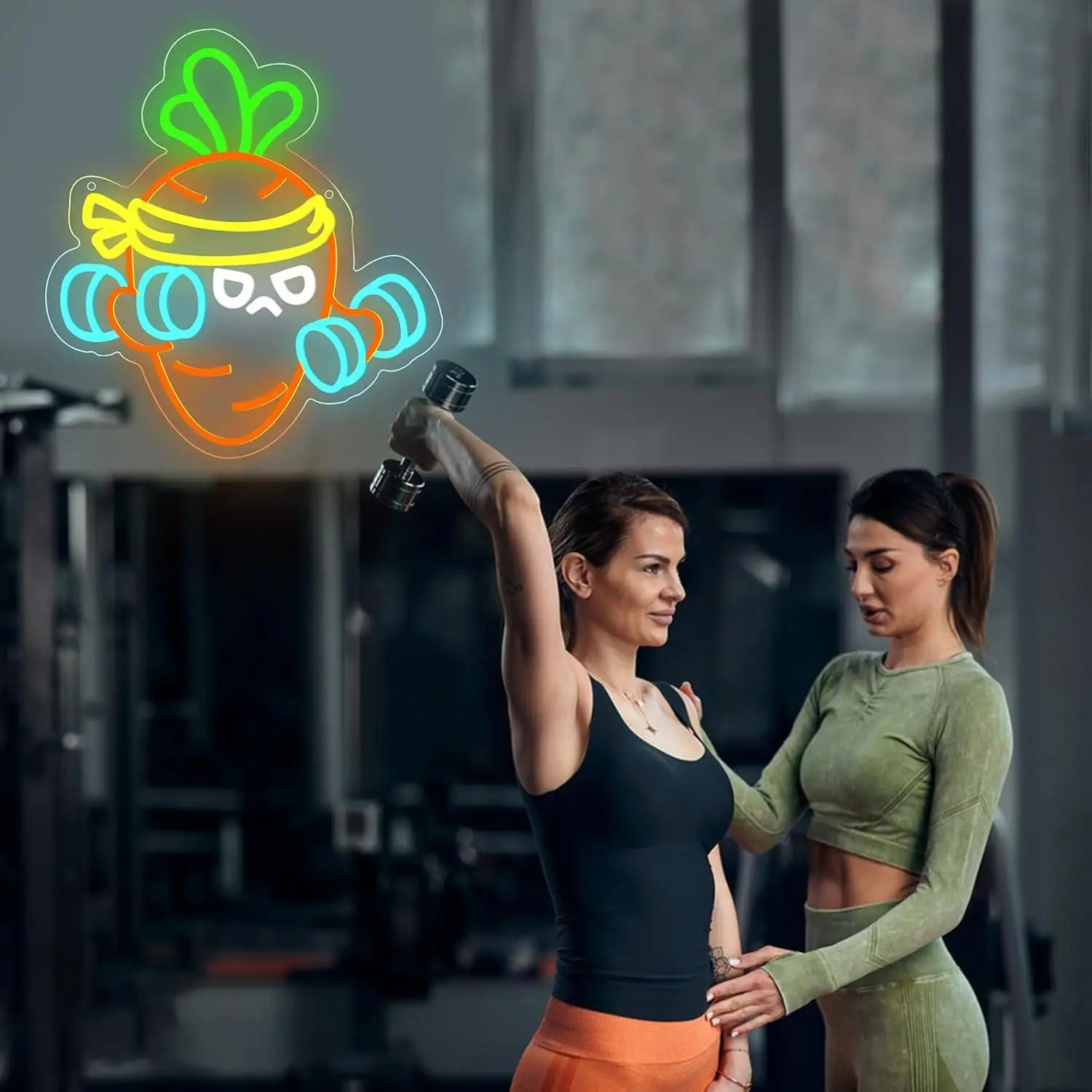 Carrot Lift The Weight Neon Sign Body Building Dimmable LED Neon Light for Gym Room Exercise Room Fitness Club Window Decoration view 4