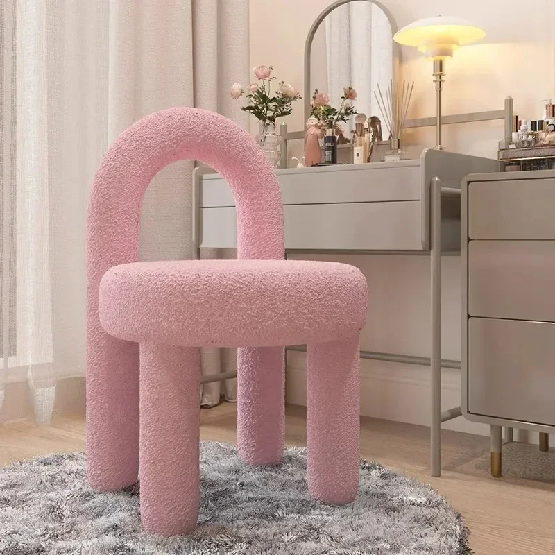 Light Luxury Makeup Chair Modern Simple Living Room Lamb Wool Chair Bedroom Dresser Stool Cream Style Manicure Chair Rgonomic