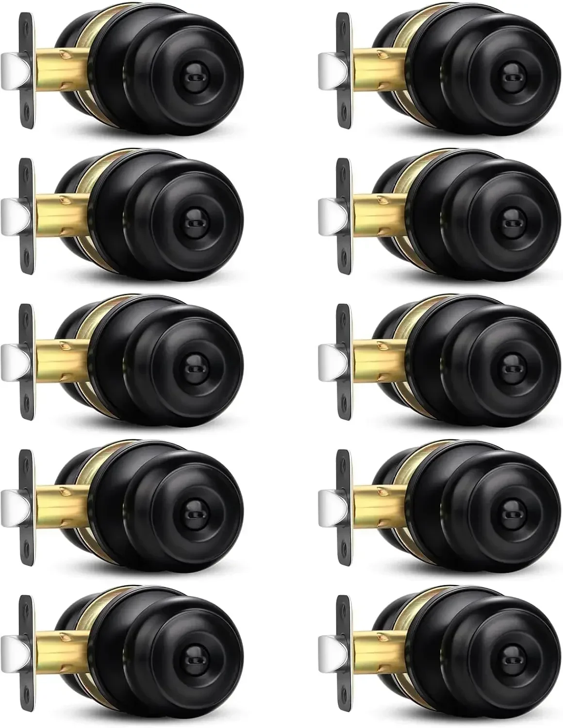 Privacy Door Knob, 10-Pack Matte Black Round Keyless Door Handle Internal/External Lock Set, Bedroom/Bathroom Privacy Lock Door Knob, Black Modern Design Door Hardware