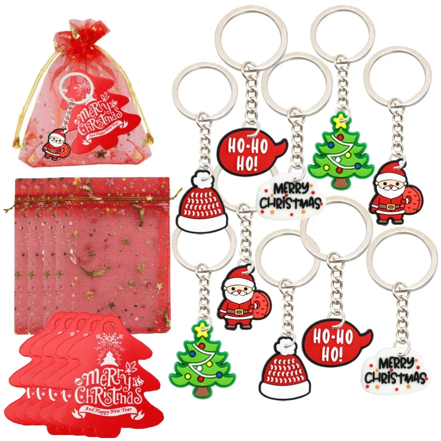 10 סטים keychmas keychains, טבעות מפתח pvc טבעות מפתח רך עם חג המולד מסיבה טובה טובה