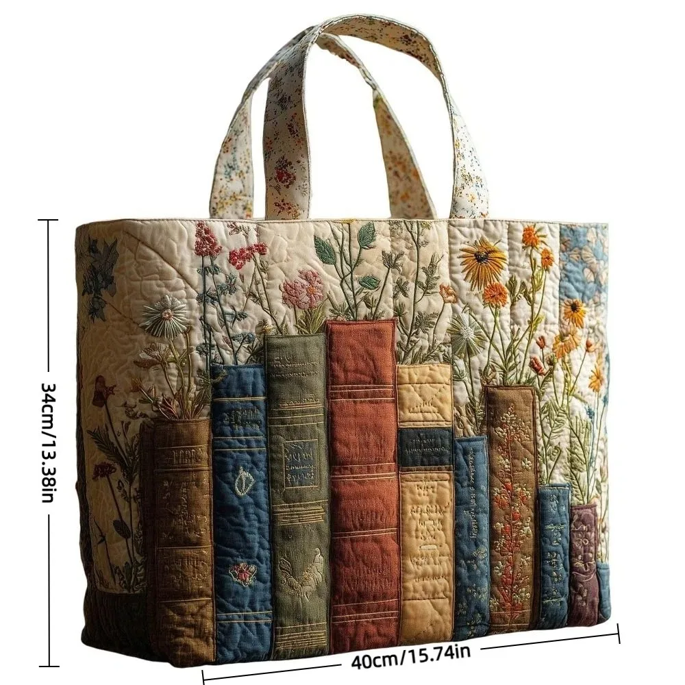 Vintage Women Quilted Tote Bag 3D Printed Patterns Cotton Travel Handbag Lightweight Large Capacity Canvas Shoulder Bag view 6