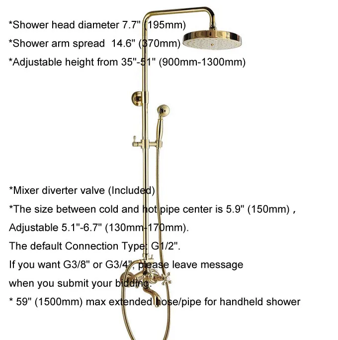 Golden Brass Wall Mounted Bathroom Faucet Set Bath Tub Rainfall/Handheld Shower Hot And Cold Water Mixer Taps Kit 2gf445