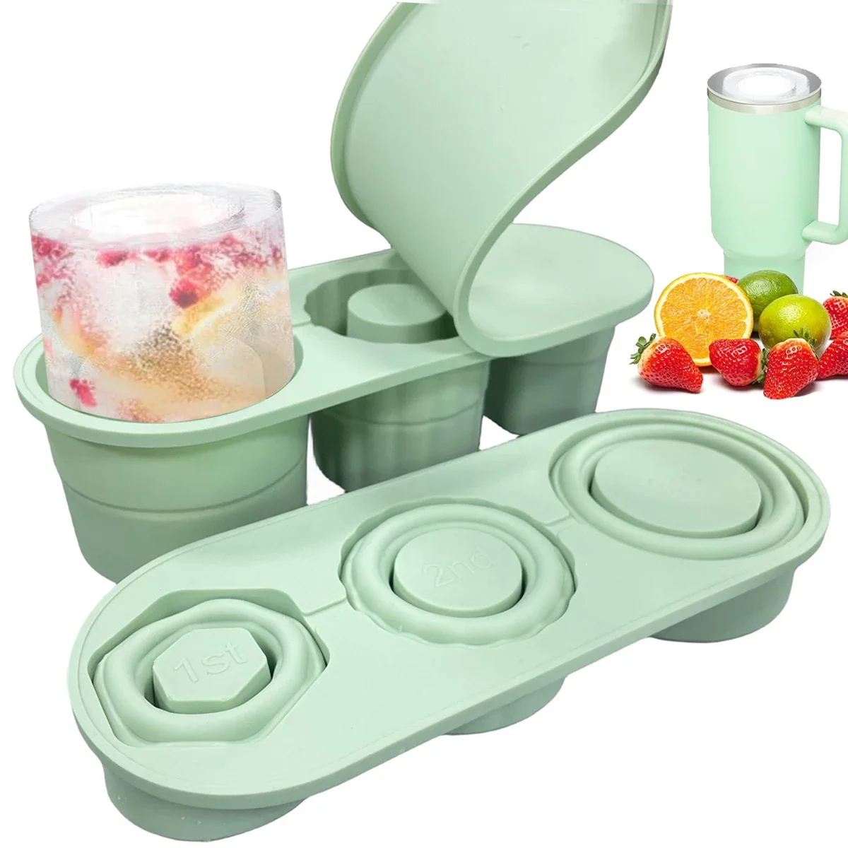 

Leeseph Cylinder Ice Cube Tray for Cup Tumbler, Collapsible Reusable Silicone Ice Molds 3-Grid for Drink Juice Coffee Ice molds