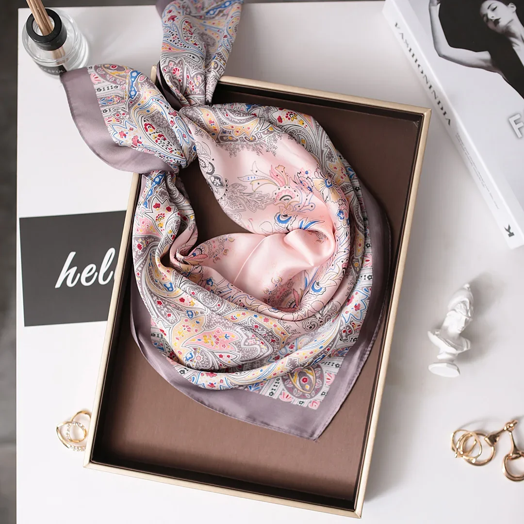 Fashion Kerchief Scarfs For Women Floral Print Hairband Neck Scarf For Ladies 70*70CM Small Shawls Square Silk Satin Bag Scarves