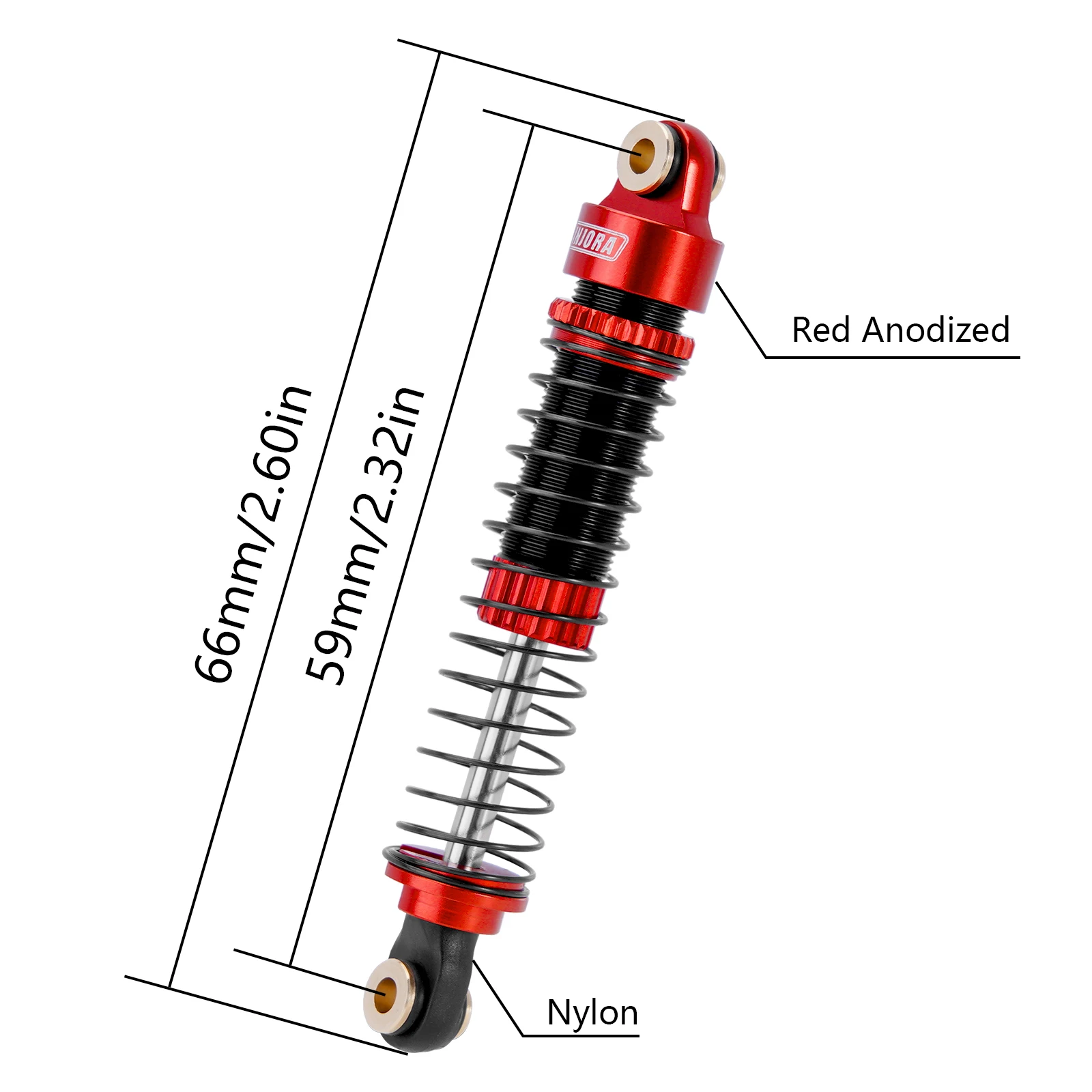 ヘニンジャータースレッドショック、1:18 rcクローラー用オイルダンパー、レッドキャット18,53mm, 59mm