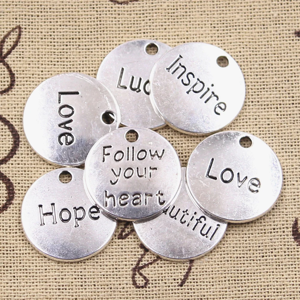 10pcs Charms Follow Your Heart Love Luck Hope Inspire 20x20mm Antique Silver Color Pendants Making DIY Tibetan Finding Jewelry