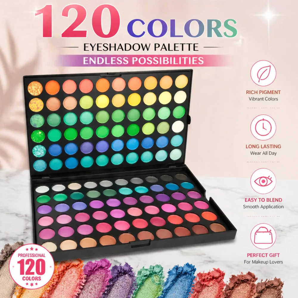 120 Colors Makeup Palette Matte Shimmer Eye Shadow Highly Pigmented Professional Cosmetics Beauty Eye Makeup Palette Tool