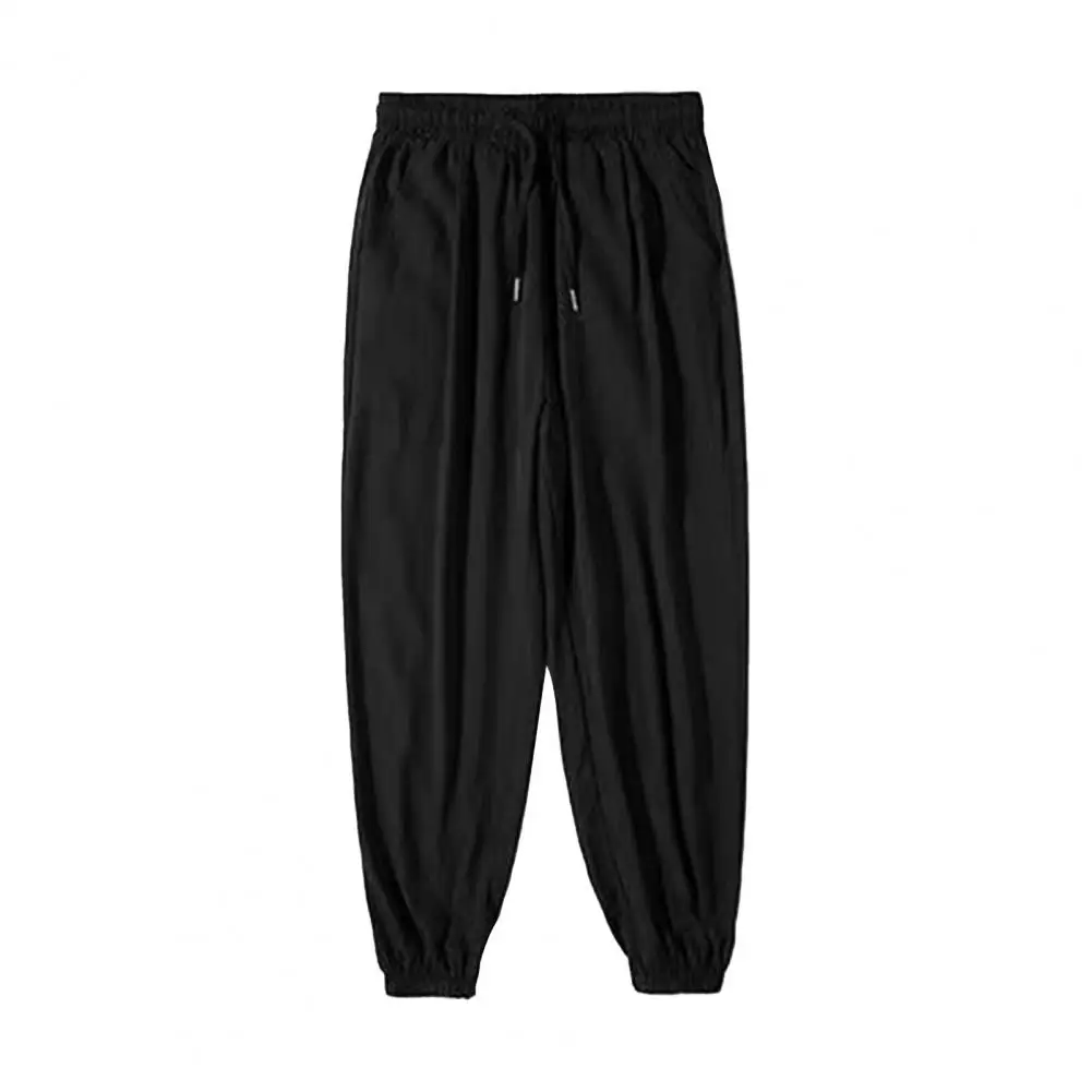 Men Sweatpants Quick Dry Men's Gym Training Sweatpants with Side Pockets Drawstring Waist Ice Silk Straight Fit Long for Jogging