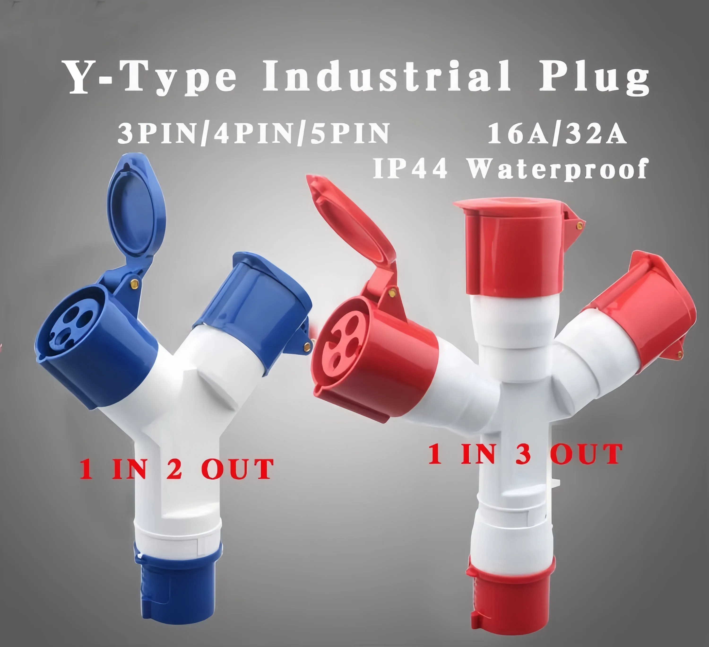 

Y-Type Industrial Plug Socket 16/32A Multi-Function 1-to-3 Way & 1-to-2 Way IP44 Waterproof 3/4/5Pin 220V 380V Three Phase Power