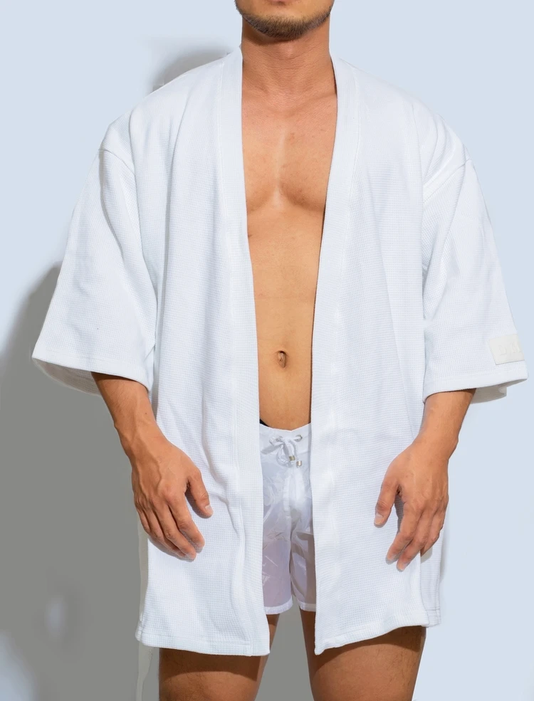 Herren Bademantel Short Style Baumwolle einfarbig Pyjama Wasser absorbierende lässige Home Bade mäntel