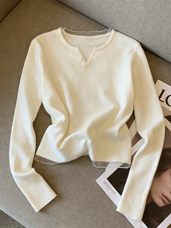 

plus Size Korean Style Long Sleeve Lace Splice T-Shirt Women's Base Layer Shirt Spring New Style Soft Wind Top