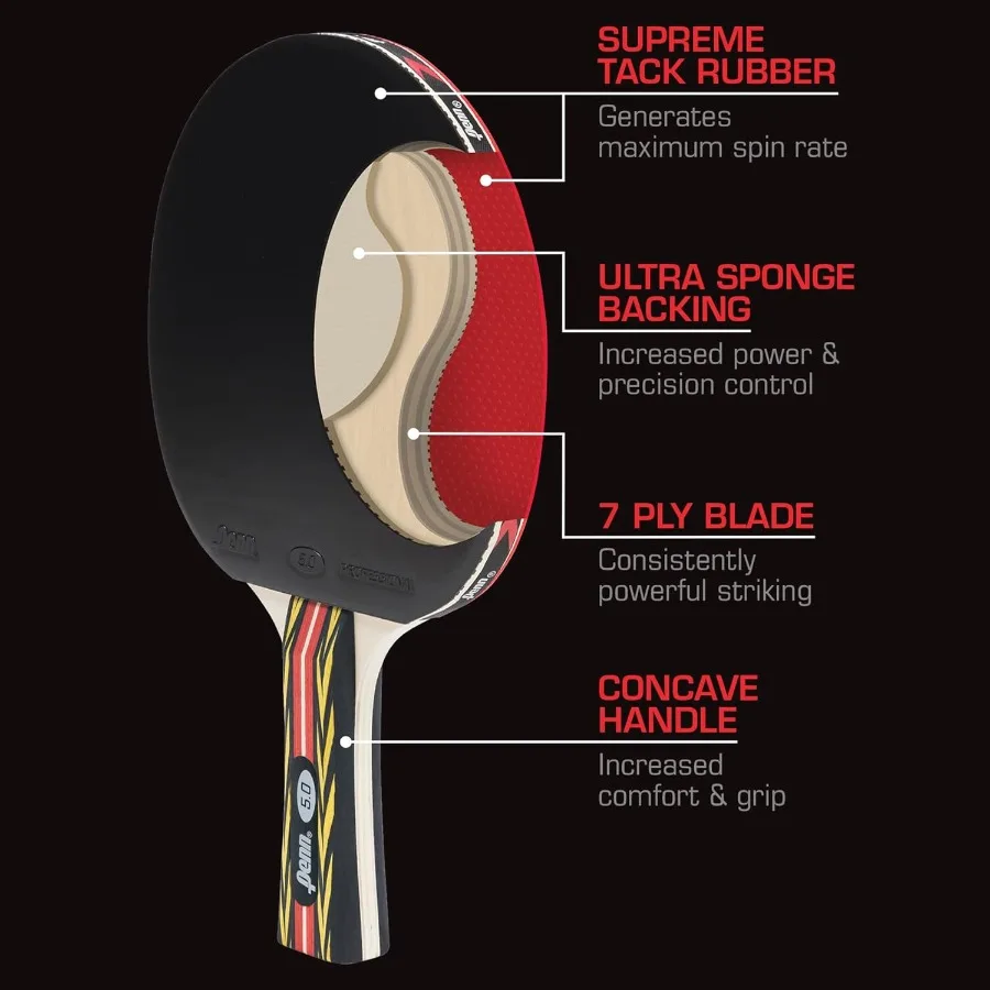 Raqueta de tenis de mesa profesional 5,0, paleta de alto rendimiento para juegos de entrenamiento de torneos