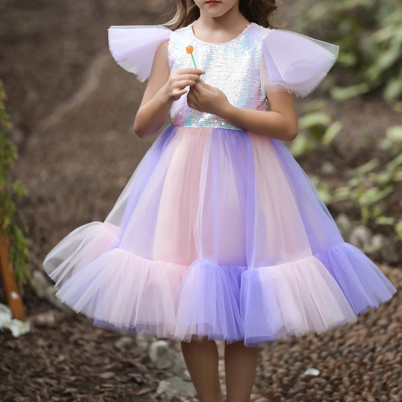 

Girls Costumes Sequins Children's Princess Dress Colorful Mesh Tutu Skirt Girl Dress Catwalk Dress Send Hair Hoop Girls Dress