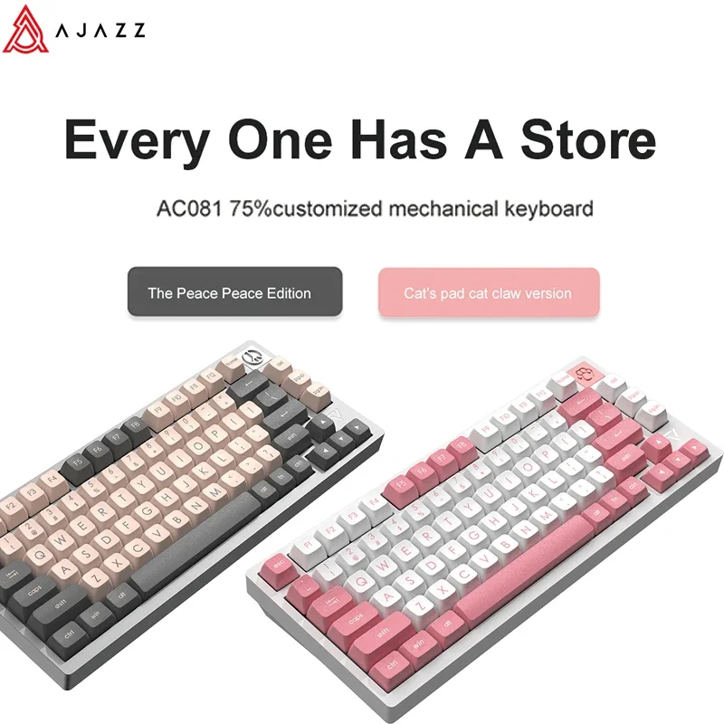 AJAZZ AC081 RGB Hot-swappable Keyboards 81 Keys Wired Mechanical Keyboard 75% Backlight PBT Keycaps for PC Computer Mac Windows