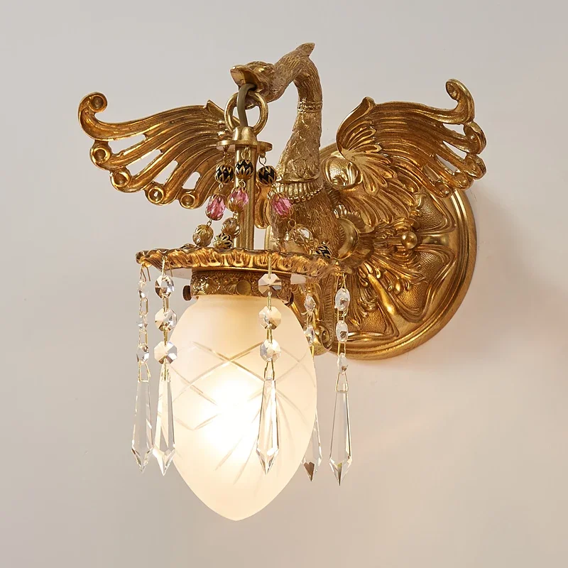 French wall lamp villa retro luxury living room dining room study bedside bedroom lamps classical European all copper lighting