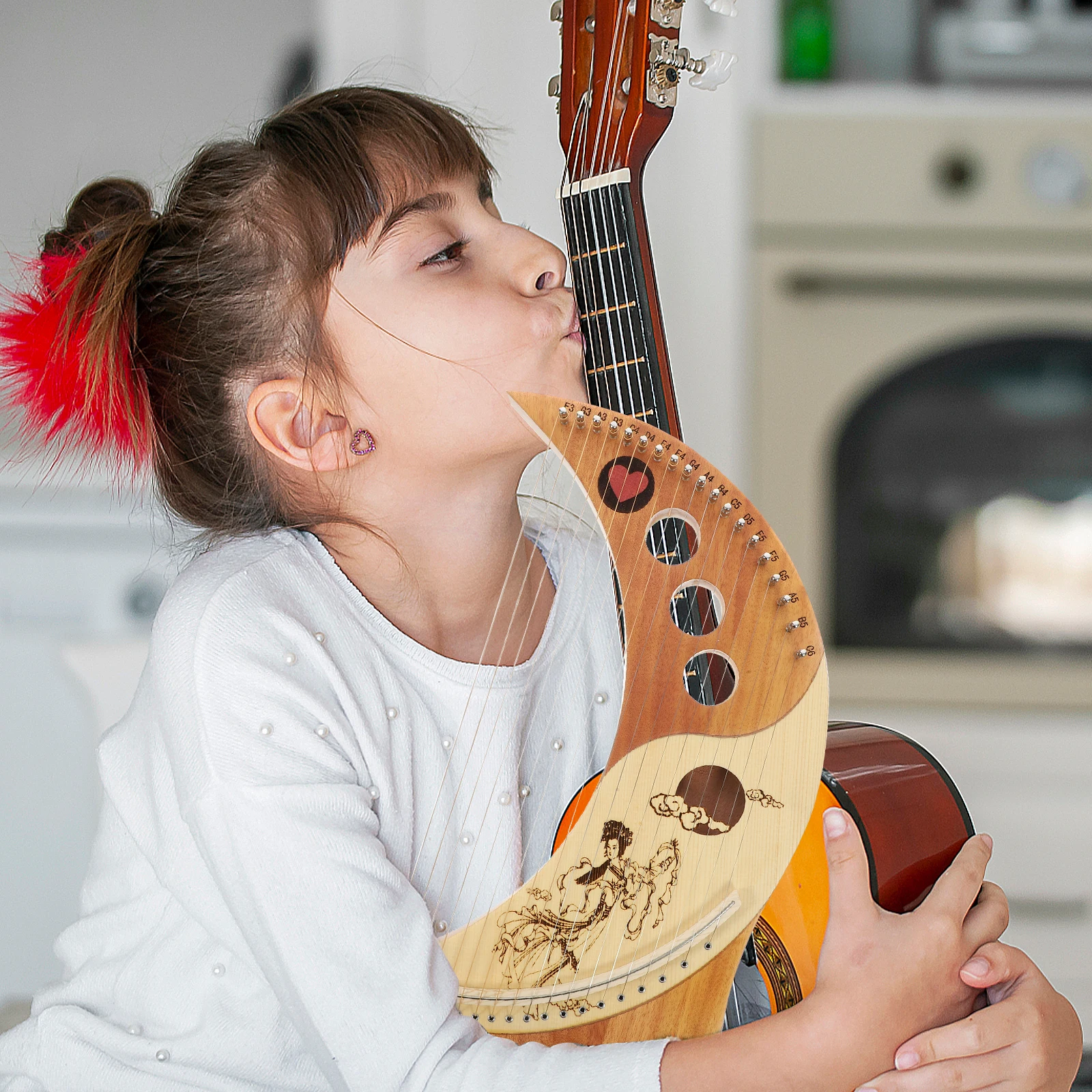 

1 Set 19 String Wood Harp Handheld Lyre Musical Instrument Solid Wood Body Metal Strings Ancient Style Retro Design With Tuning