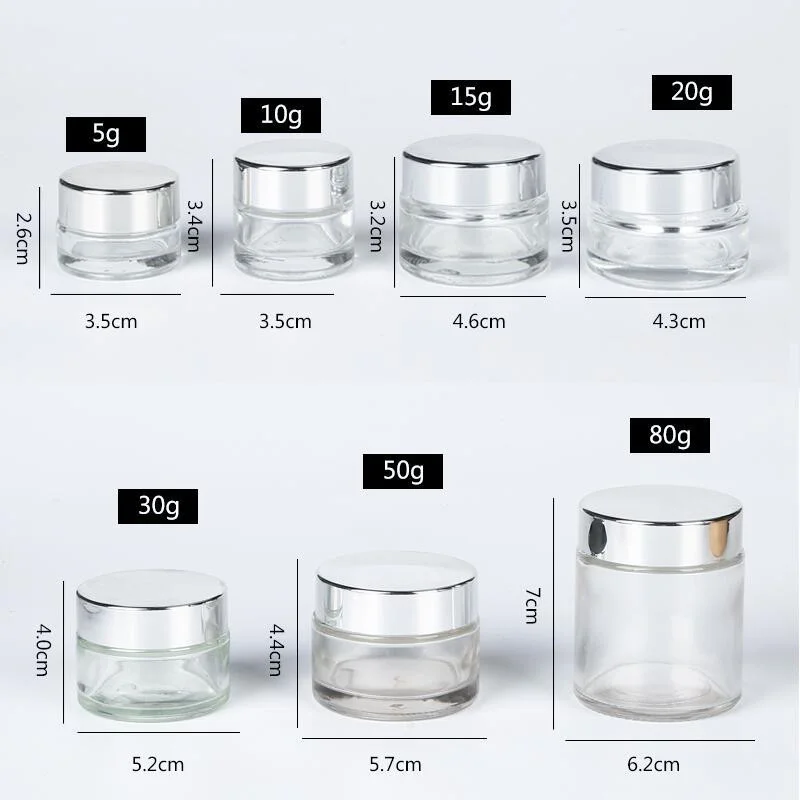 5g-50g Clear Glass Cream Empty Jar Pots Cosmetic Makeup Container Silver Gold Lid Storage Organization Travel Refillable Bottles