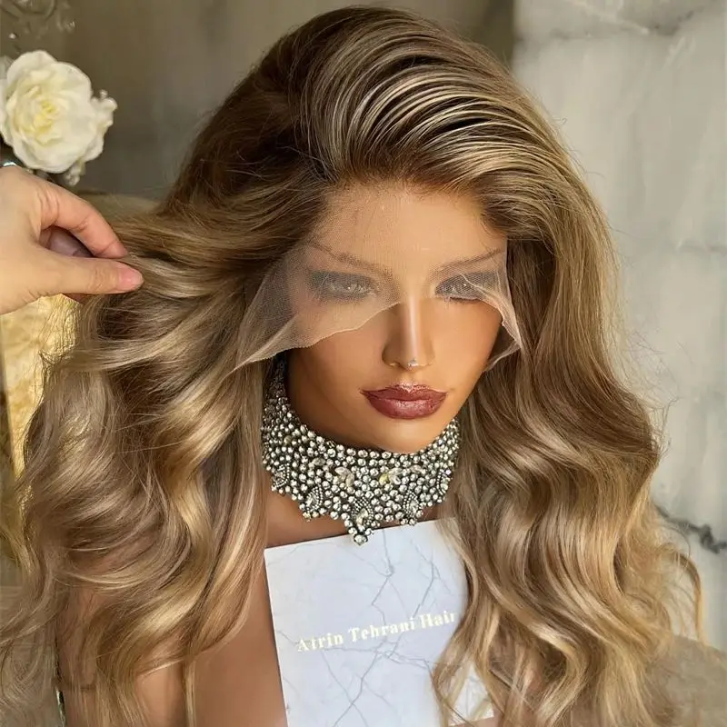 

Body Wave Curly Wave Wig Ombre Honey Blonde Brown Balayage Synthetic Lace Front Wig Women Girls Party Vacation Daily Used 22inch