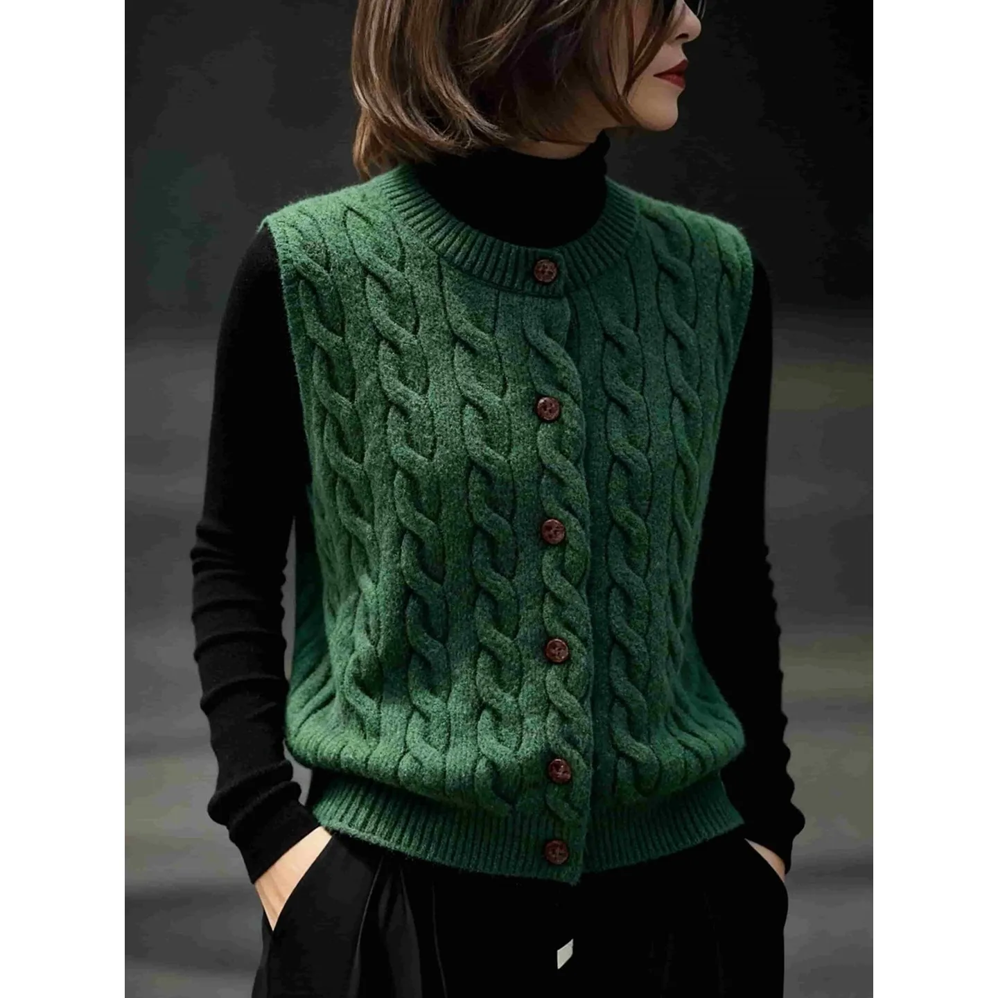 Winter new niche twist design sleeveless cashmere knit vest Joker New Year's jacket