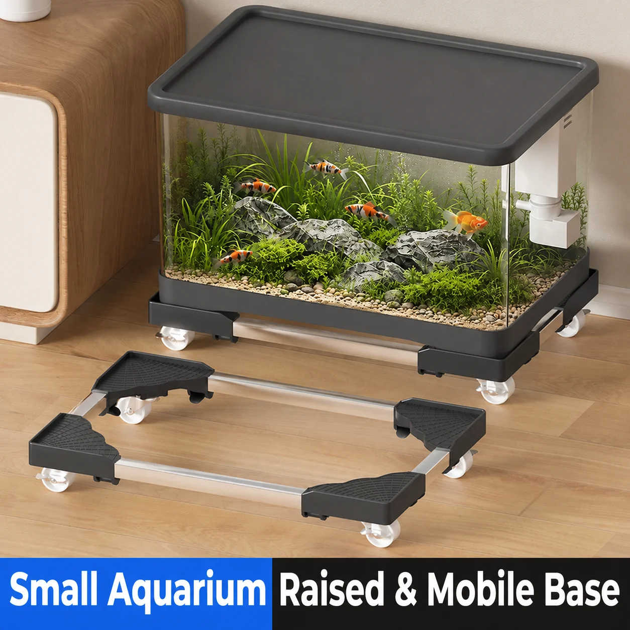 Aquarium Riser Stand on Wheels for Terrarium Reptile Tank Mobile Heavy Duty Raised Living Room Riser