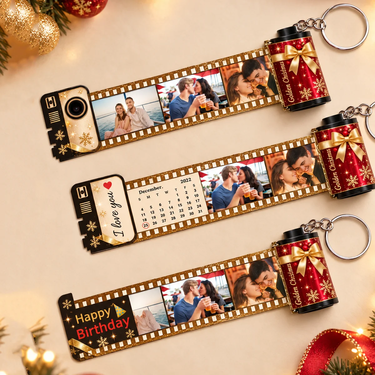 Custom Film Roll Photo Keychain, Personalized with Picture & Text, Custom Camera Film Keyring for Couples, Family, Pets, Friends