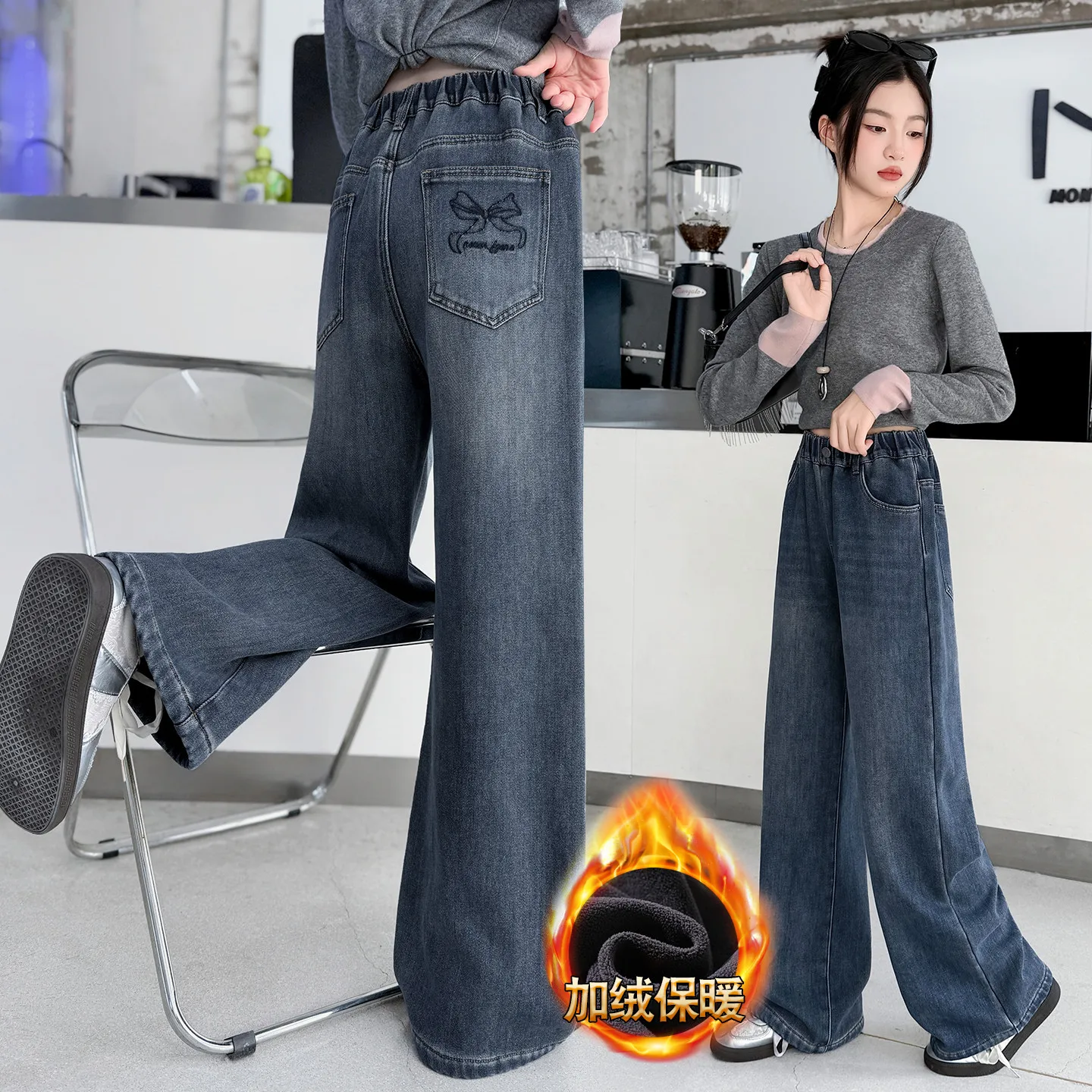 

Korean Style Children Insulated Jeans for Girls Baby Warm and Thick Denim Pants Girls Winter Trousers for Kids Teenagers 4-14Y