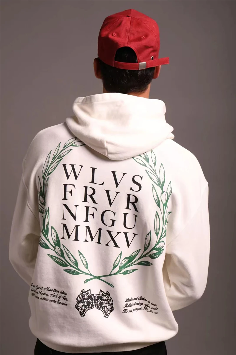 WOLVES Thicken Autumn Winter New Cotton Fleece Hooded Hoodies Men Letter Print Sweatshirts Oversize Plus Size Tracksuits