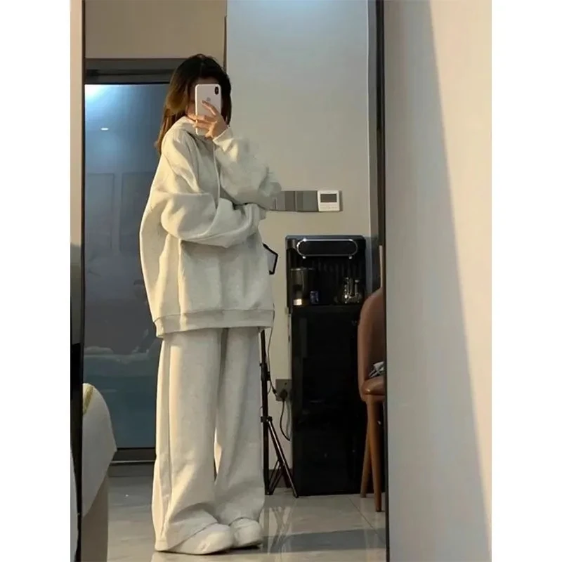 Sports suit Women's hooded sweatshirt lazy style Loose and Versatile Korean Version high Street slimming And wide leg Pants