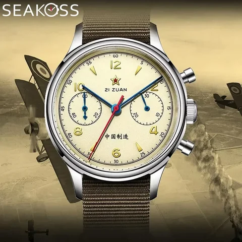 Seakoss 38mm 40mm Men's 1963 Chronograph Acrylic Sapphire Glass With Seagull ST19 Hand Winding Movement Male Mechanical Watches