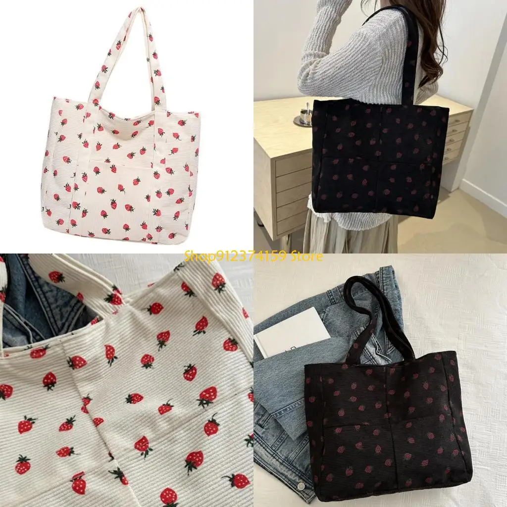 G5AE Women Bag Casual Armpit Bag Students School Bag Large Capacity Shoulder Bag Canvas Underarm Bag Strawberry Handbag