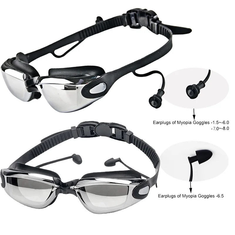 الرجال النساء قصر النظر نظارات السباحة الكبار المهنية مقاوم للماء تصفيح مكافحة الضباب الأشعة فوق البنفسجية حمام سباحة النظارات البصرية سدادات الأذن نظارات