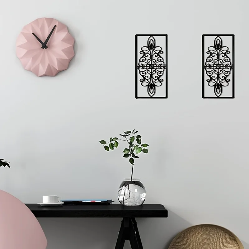 Arte de pared de Metal hueco negro para decoración del hogar, decoración de pared de hierro, impresionante, perfecto para sala de estar y dormitorio, 2 piezas