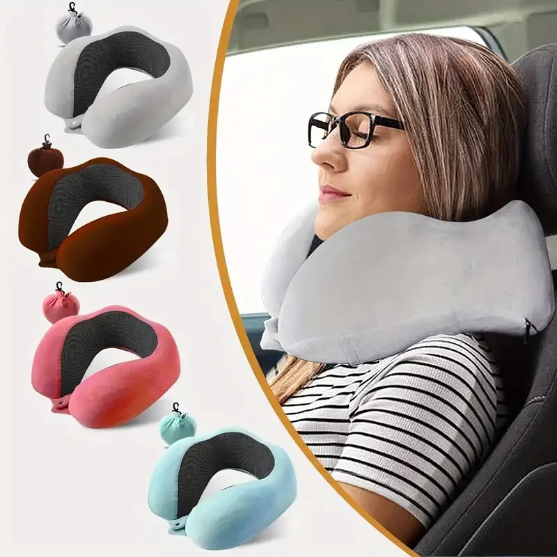 2025 New Soft Travel Pillow Memory Cotton Neck Support Cushion Cervical Healthcare U Pillow Airplane Car Sleep Pillows