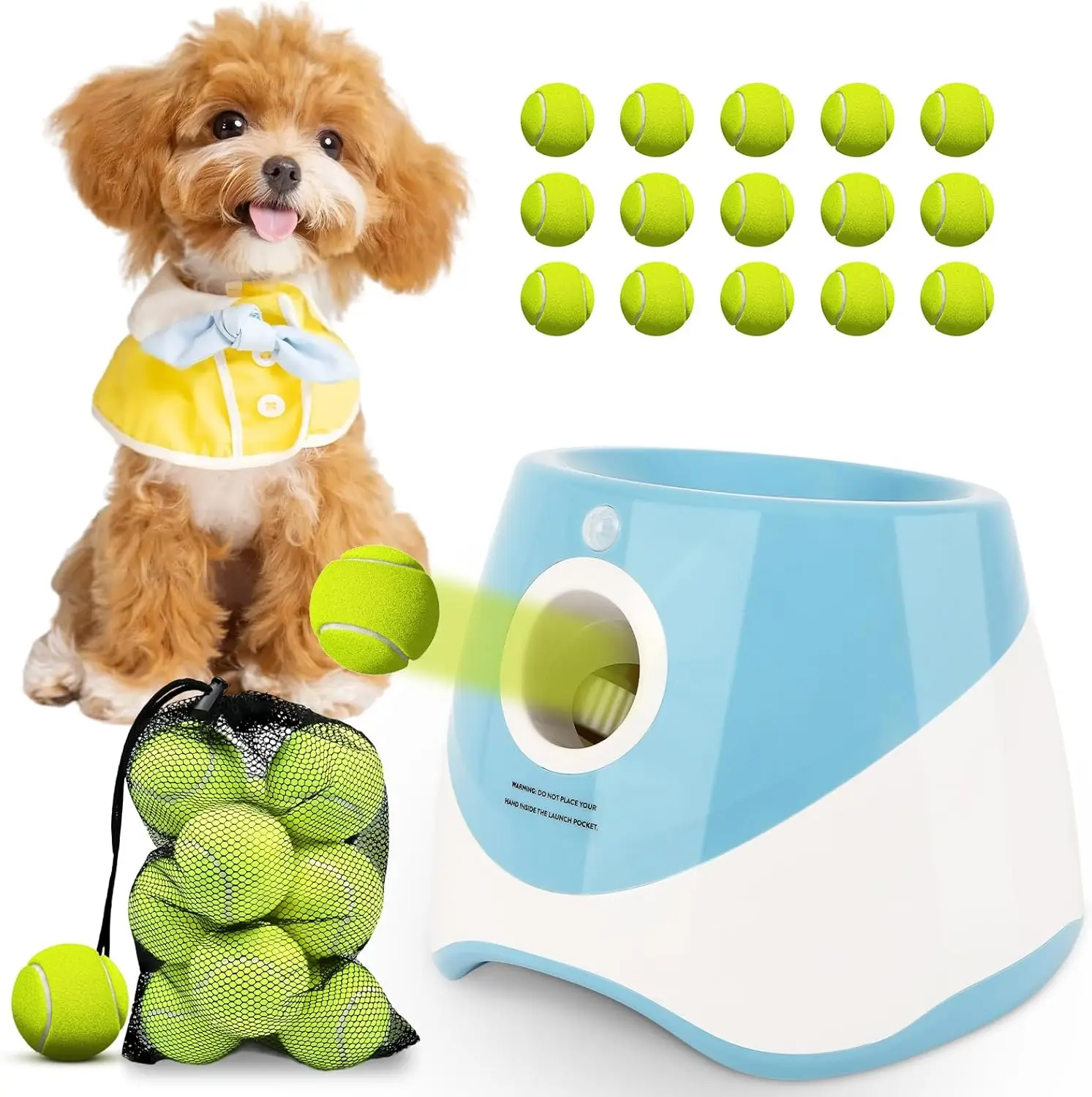

Automatic Dog Ball Launcher with 3 Distance Settings, Interactive Fetch Machine for Small to Medium Dogs, Blue