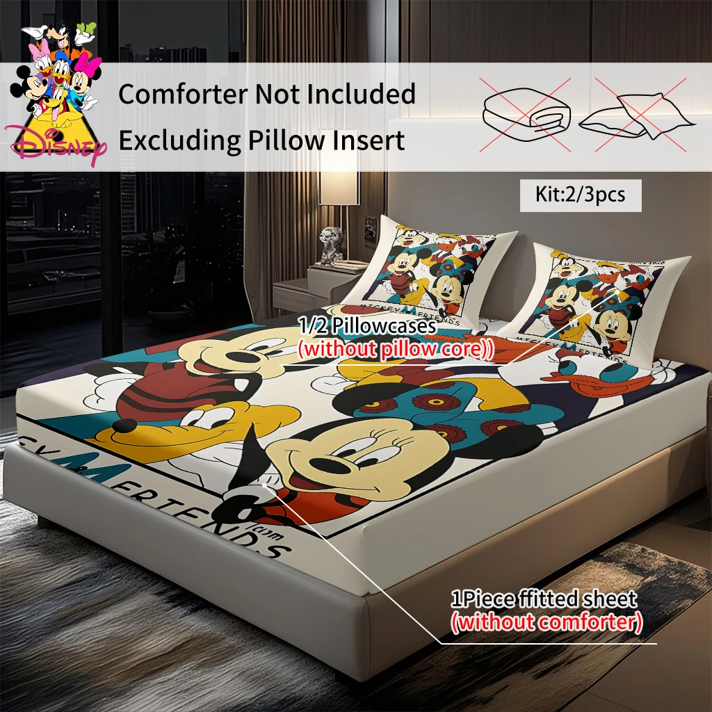 2/3 قطعة ديزني ميكي الأسرة الرجعية المجهزة ورقة مجموعة الجلد ودية وتنفس الفراش عطلة هدية للعائلة والأصدقاء