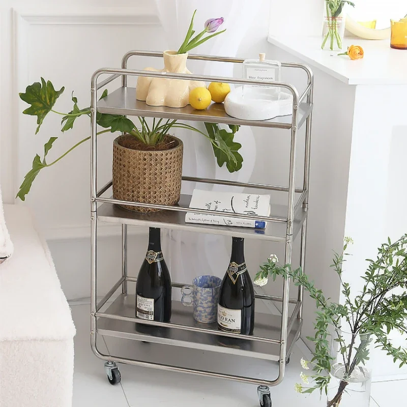 Stainless Steel Kitchen Islands Trolleys Shelf 3-storey Refrigerator Gap Storage Rack Removable Pot Holder Ultra-narrow Cart ins