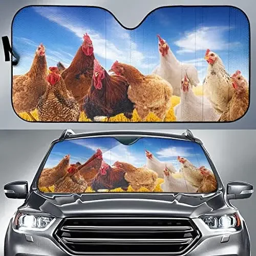 

Забавный автомобильный тент с рисунком голубого неба для цыплят в поле, автомобильный тент для петуха, подарок для любителей цыплят, лобовое стекло автомобиля