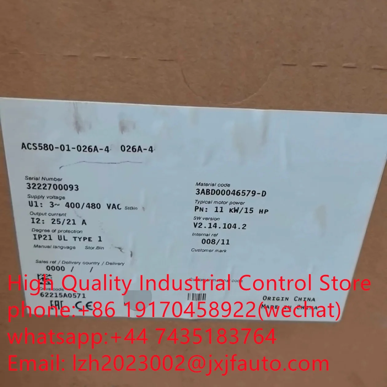 ACS580 series VFD，ACS580-01-02A7-4，order  number 3ABD50000038937