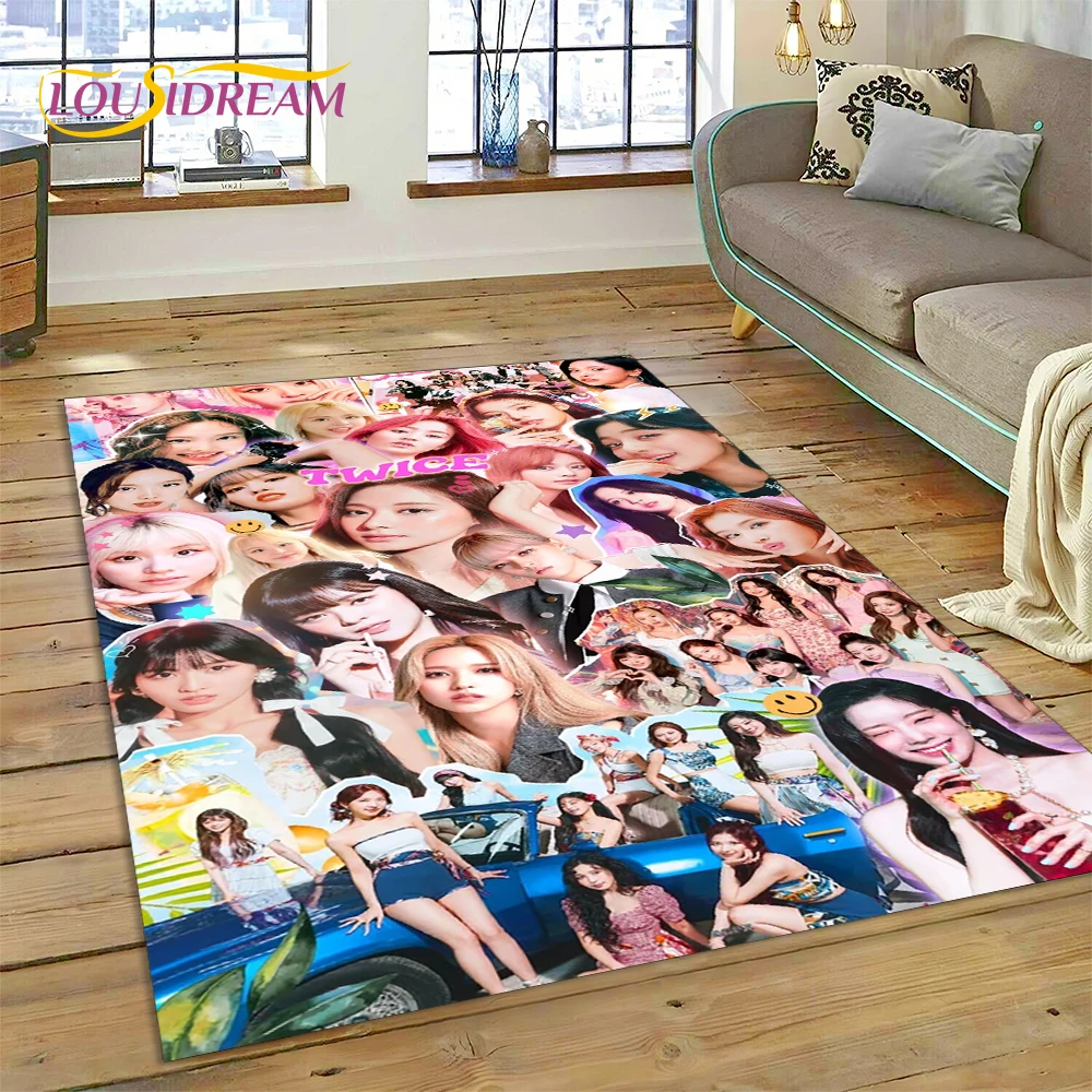 

KPOP TWICE Korean Girl Group Momo Sana Mina Area Rug Carpets for Living Room Bedroom Sofa Doormat Decoration,Non-slip Floor Mat