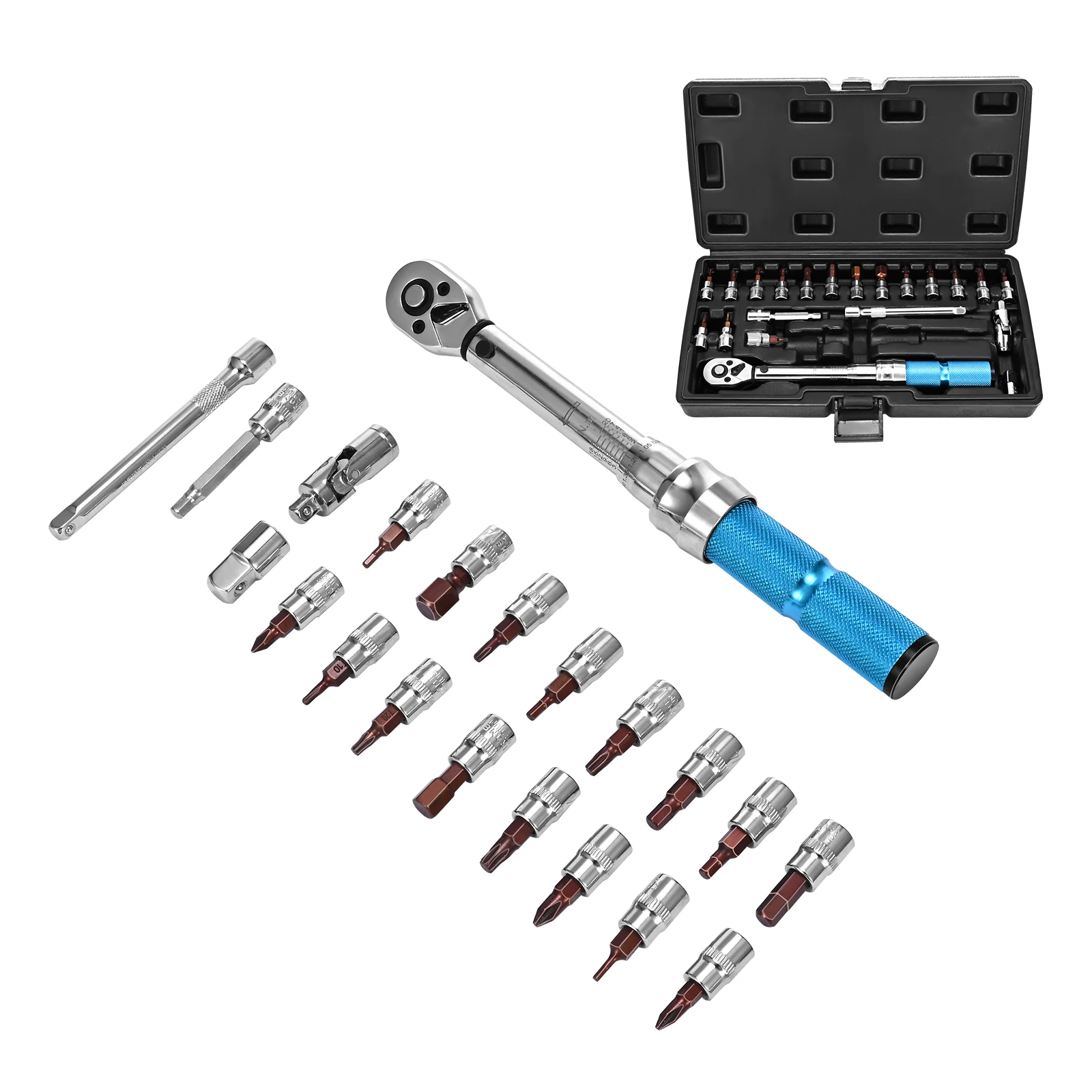 

Torque Wrench 1/4 Inch Bicycle & Motorcycle 2-20 Nm Set, 90 Tooth Torque Wrench With 3/8 Inch Adapter Allen Key Torx Sockets