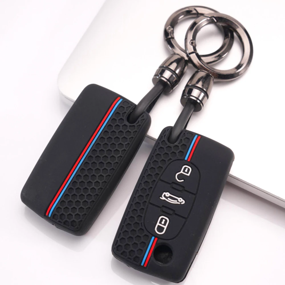 Key Case Cover With Chain For Peugeot 107 206 207 307 308 407 607 807 3008 5008 Partner Expert For Citroen C2 C3 C4 C5 C6 C8