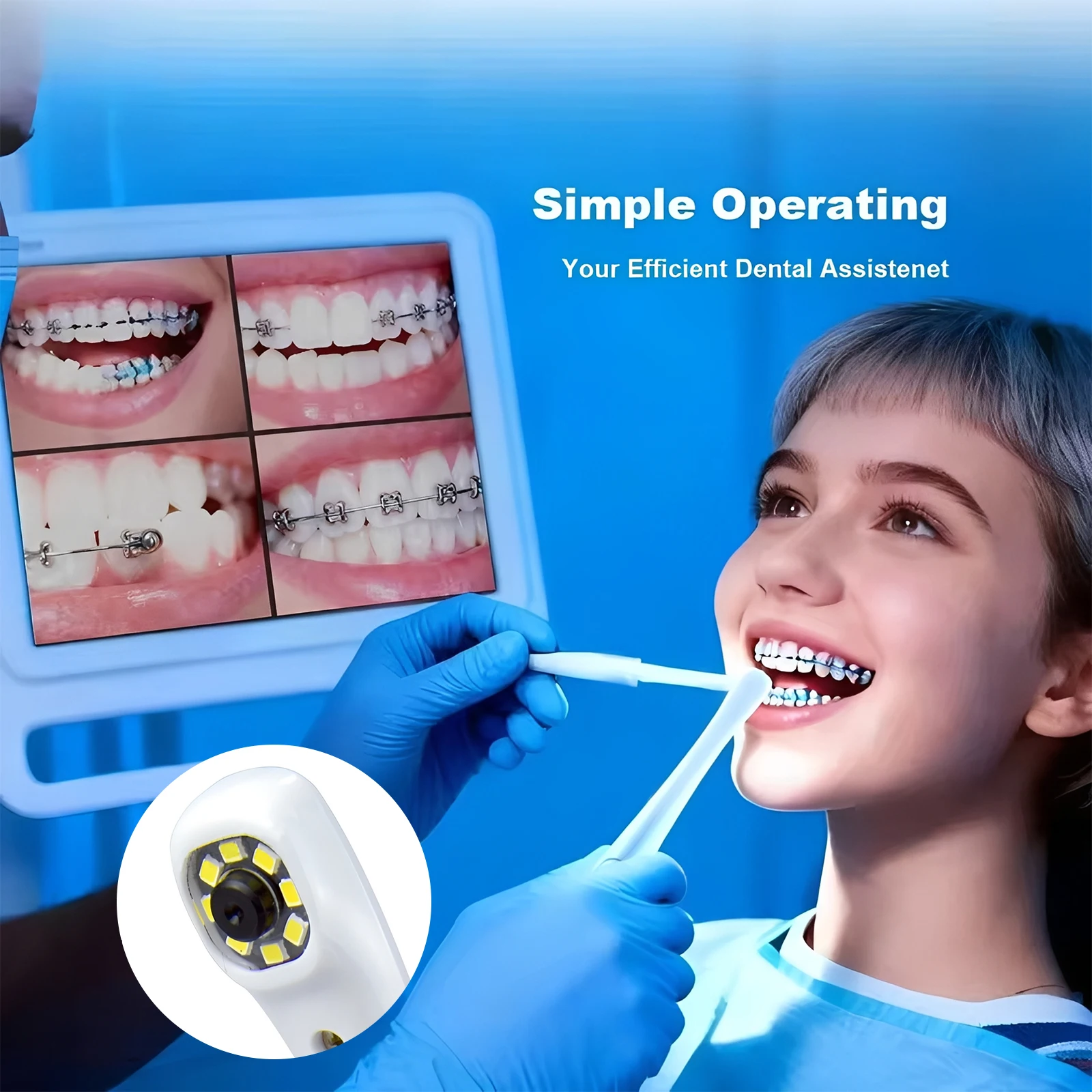 Wireless WiFi HD Dental Intraoral Camera 8 LED Macro Lens + 17 Inch LCD Screen Monitor Chair Side