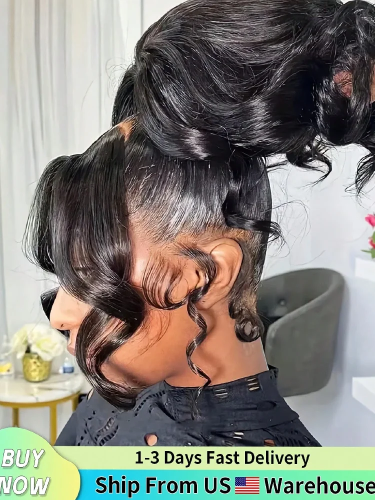 13x4 Lace Front Wigs Human Hair Body Wave Transparent Lace Front Wigs 250% Density Natural Black Color Human Hair Pre Plucked With Baby Hair For Women Natural Looking 34 Inch